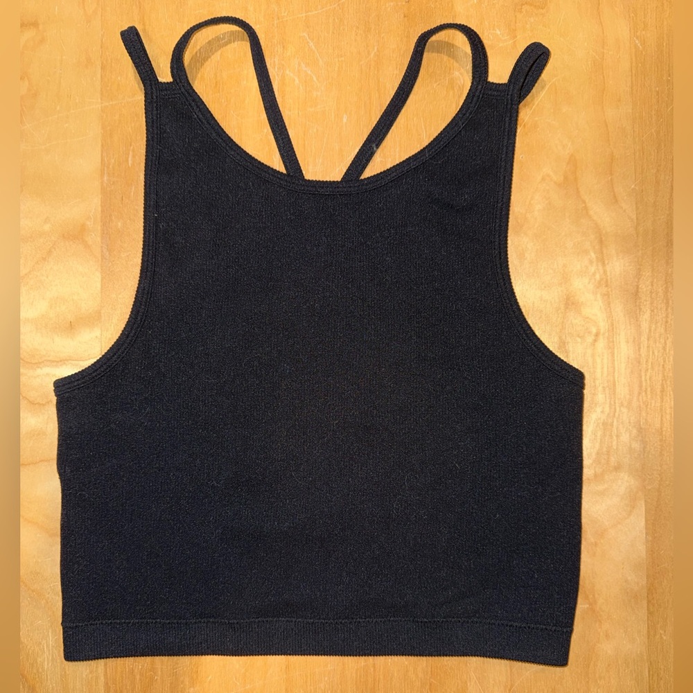 Black Strappy Ribbed Crop Top